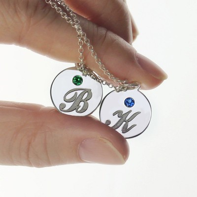 Disc Necklace with Initial Birthstone - The Handmade ™