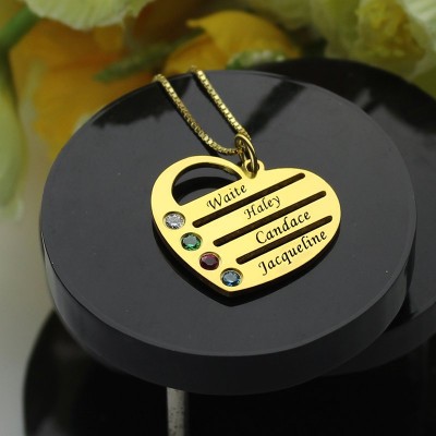 Gold Mothers Birthstone Heart Necklace Engraved Names - The Handmade ™