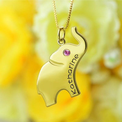 Elephant Lucky Charm Necklace Engraved Name Gold - The Handmade ™