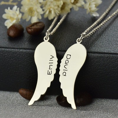 Cute His and Her Angel Wings Necklaces Set Silver - The Handmade ™