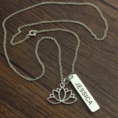 Yoga Necklace Lotus Flower Name Tag Silver - The Handmade ™