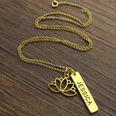 Yoga Lotus Flower Bar Necklace Gold - The Handmade ™