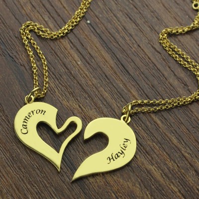 Double Name Heart Friend Necklace Couple Necklace Set Gold - The Handmade ™
