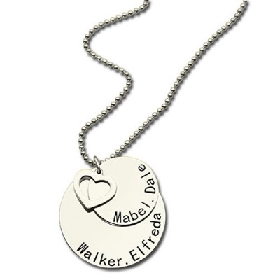 Disc Family Pendant Necklace Engraved Names in Silver - The Handmade ™