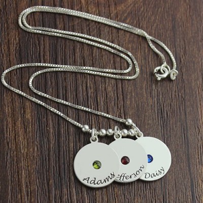 Mother's Disc and Birthstone Charm Necklace - The Handmade ™