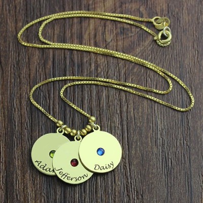 Mother's Disc and Birthstone Charm Necklace Gold - The Handmade ™