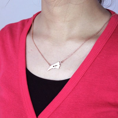 NC State USA Map Necklace With Heart Name Rose Gold - The Handmade ™