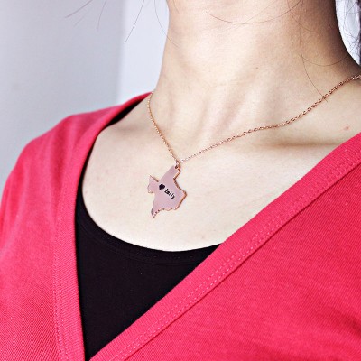 Texas State USA Map Necklace With Heart Name Rose Gold - The Handmade ™