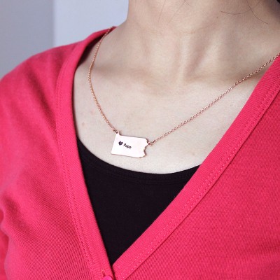 PA State USA Map Necklace With Heart Name Rose Gold - The Handmade ™