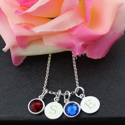 Double Initial Charm Necklace with Birthstone - The Handmade ™