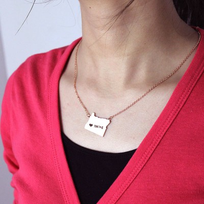 Oregon State USA Map Necklace With Heart Name Rose Gold - The Handmade ™