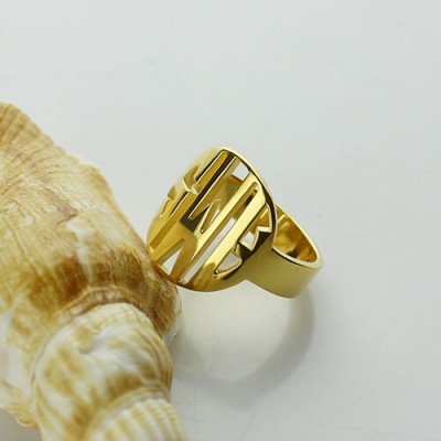 Personalised Block Circle Monogram Ring Gold - The Handmade ™