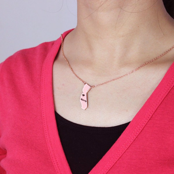 California State Shaped Necklaces With Heart Name Rose Gold - The Handmade ™