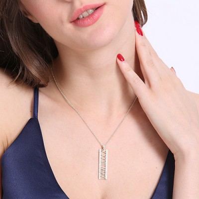 Roman Numeral Vertical Necklace With Birthstones Silver - The Handmade ™