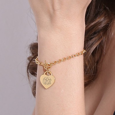 Heart Monogram Initial Charm Bracelets In Gold - The Handmade ™