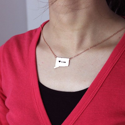 Connecticut Connecticut State Shaped Necklaces With Heart Name Rose Gold - The Handmade ™