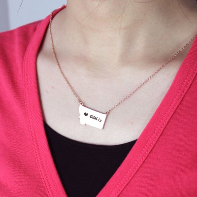 Montana State Shaped Necklaces With Heart Name Rose Gold - The Handmade ™