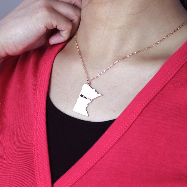 Minnesota State Shaped Necklaces With Heart Name Rose Gold - The Handmade ™