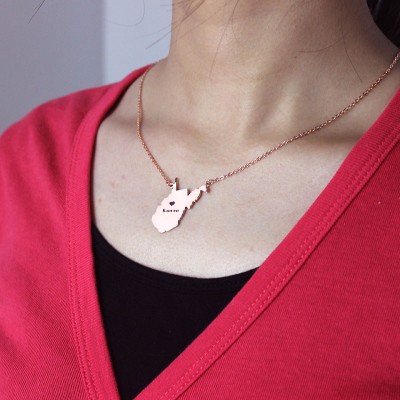 West Virginia State Shaped Necklaces With Heart Name Rose Gold - The Handmade ™
