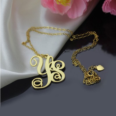 Gold Vine Font 2 Initial Monogram Necklace - The Handmade ™