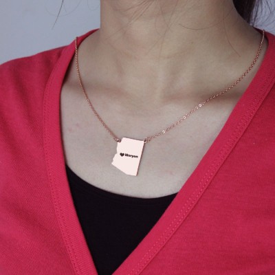 Arizona State Shaped Necklaces With Heart Name Rose Gold - The Handmade ™