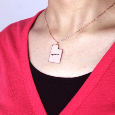 Utah State Shaped Necklaces With Heart Name Rose Gold - The Handmade ™