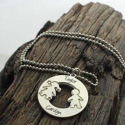 Circle Necklace With Engraved Children Name Charms Silver - The Handmade ™