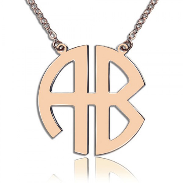 Two Initial Block Monogram Pendant Necklace Rose Gold - The Handmade ™