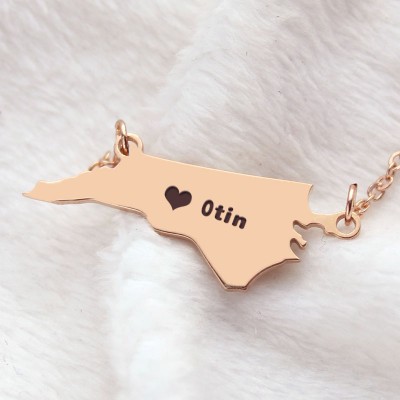 NC State USA Map Necklace With Heart Name Rose Gold - The Handmade ™