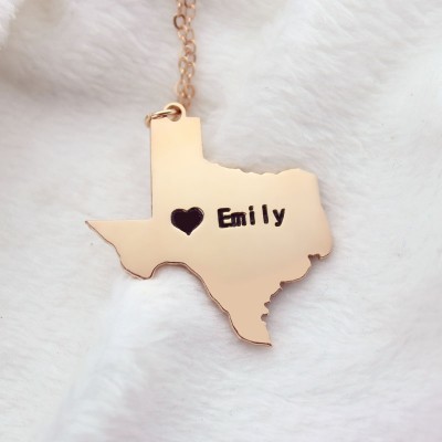 Texas State USA Map Necklace With Heart Name Rose Gold - The Handmade ™