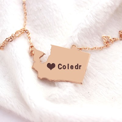 Washington State USA Map Necklace With Heart Name Rose Gold - The Handmade ™