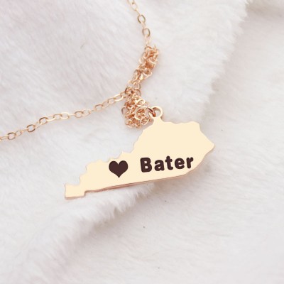 Kentucky State Shaped Necklaces With Heart Name Rose Gold - The Handmade ™