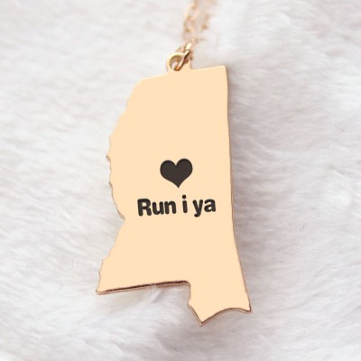 Mississippi State Shaped Necklaces With Heart Name Rose Gold - The Handmade ™