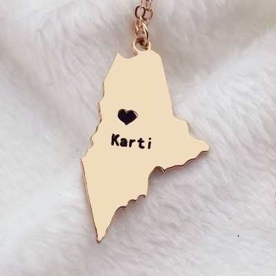 Maine State Shaped Necklaces With Heart Name Rose Gold - The Handmade ™