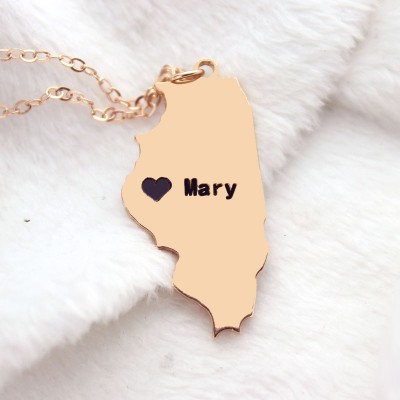 Illinois State Shaped Necklaces With Heart Name Rose Gold - The Handmade ™