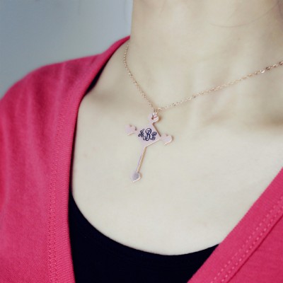 Rose Gold Cross Monogram Necklace - The Handmade ™