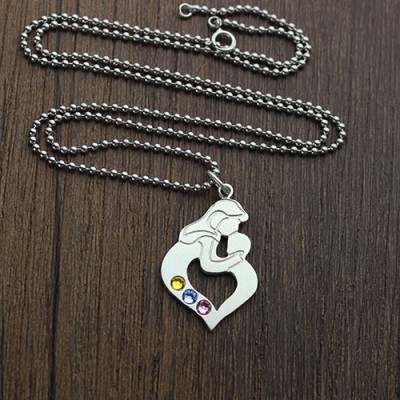 Mother Child Necklace with Birthstone Silver - The Handmade ™