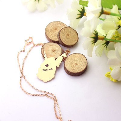 West Virginia State Shaped Necklaces With Heart Name Rose Gold - The Handmade ™