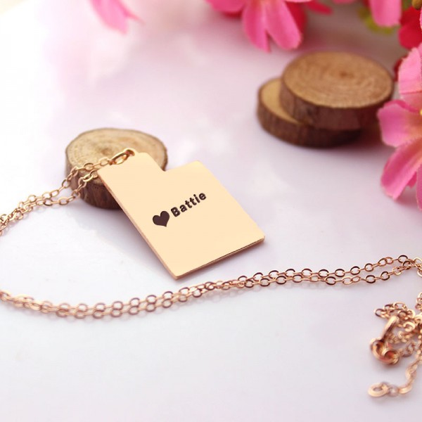 Utah State Shaped Necklaces With Heart Name Rose Gold - The Handmade ™