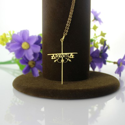 Gold 952 Silver Cross Name Necklaces with Rose - The Handmade ™