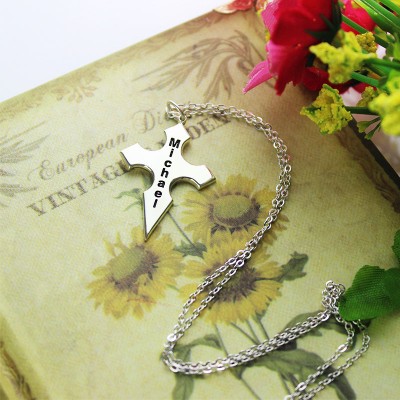 Silver Conical Shape Cross Name Necklace - The Handmade ™