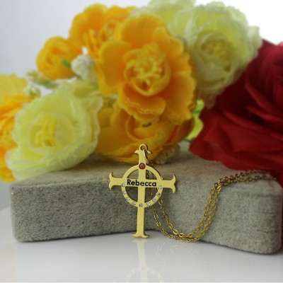 Circle Cross Necklaces with Birthstone Name - The Handmade ™