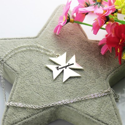 Silver Maltese Cross Name Necklace - The Handmade ™