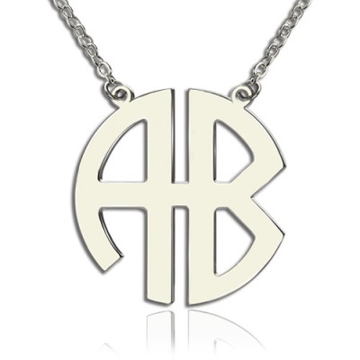 Two Initial Block Monogram Pendant Necklace White Gold - The Handmade ™
