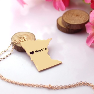Minnesota State Shaped Necklaces With Heart Name Rose Gold - The Handmade ™
