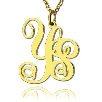 Gold Vine Font 2 Initial Monogram Necklace - The Handmade ™