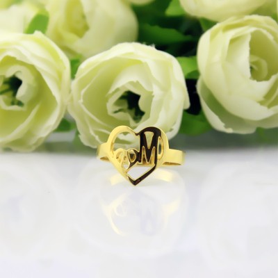 Personalised Heart in Heart Double Initial Ring Gold - The Handmade ™