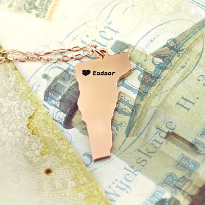 Vermont State USA Map Necklace With Heart Name Rose Gold - The Handmade ™