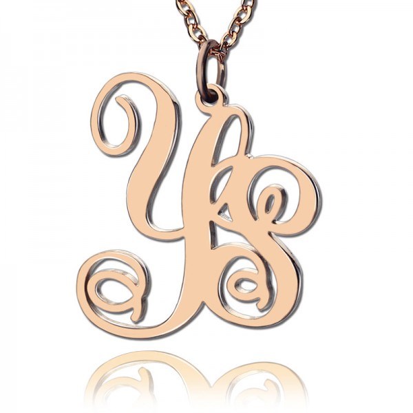 Rose Gold Vine Font 2 Initial Monogram Necklace - The Handmade ™
