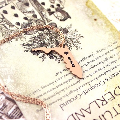 Florida State USA Map Necklace With Heart Name Rose Gold - The Handmade ™